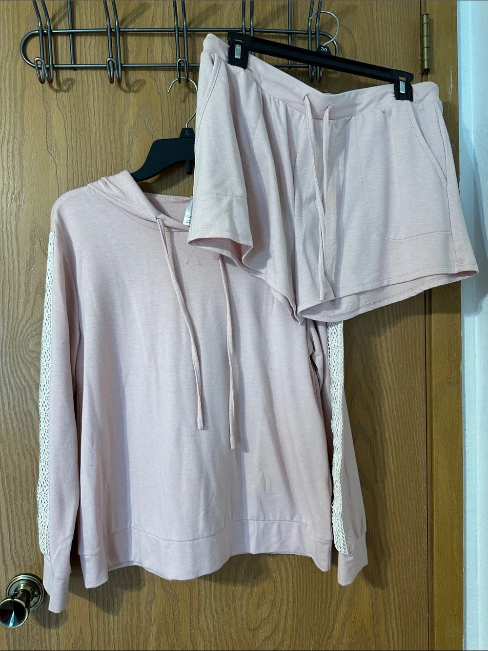 Soft Pink Hoodie with Lace-Trim Sleeves